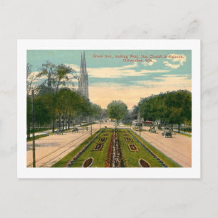 Grand Ave., Milwaukee, Wisconsin Vintage Postkarte