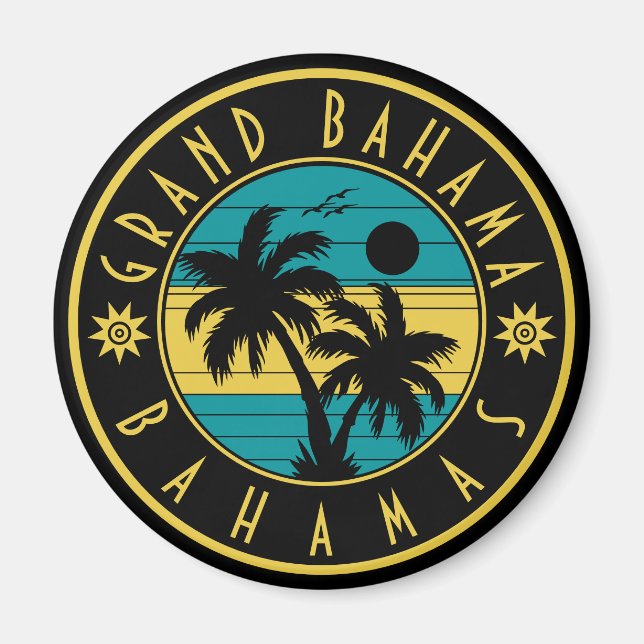 Grand Bahama Bahamas Retro Palm Tree Souvenirs Magnet (Vorne)