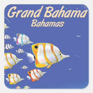 Grand Bahama Cartoon-Reiseposter Quadratischer Aufkleber