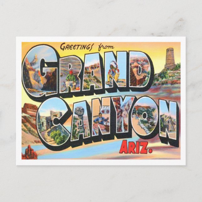Grand Canyon, Arizona Vintage Großbuchstaben Postk Postkarte (Vorderseite)