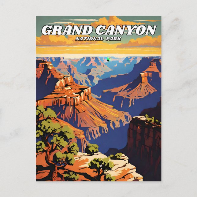 Grand Canyon National Park Illustration Retro Aest Postkarte (Vorderseite)