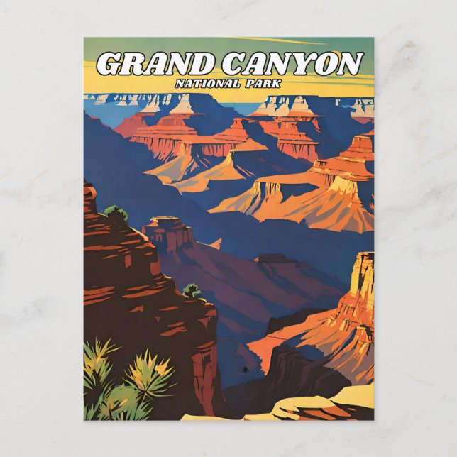 Grand Canyon National Park Illustration Retro Deko Postkarte (Vorderseite)