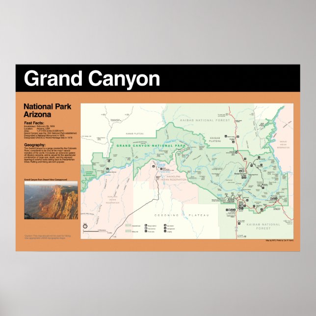 Grand Canyon National Park Map Poster (Vorne)