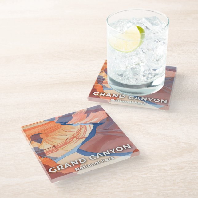 Grand Canyon National Park Watercolor Travel Glasuntersetzer (Schrägansicht)