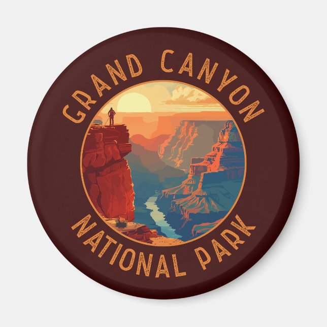 Grand Canyon Nationalpark Retro Distressed Circle Magnet (Vorne)