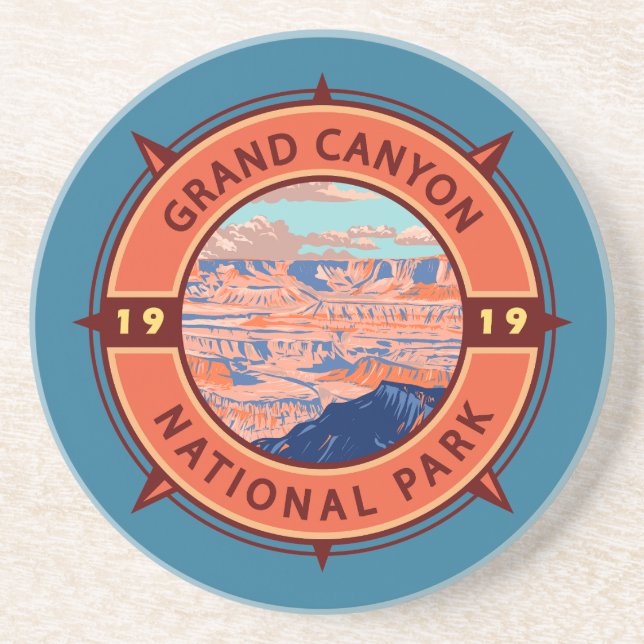 Grand Canyon Nationalpark Retro Kompass Emblem Getränkeuntersetzer (Vorne)
