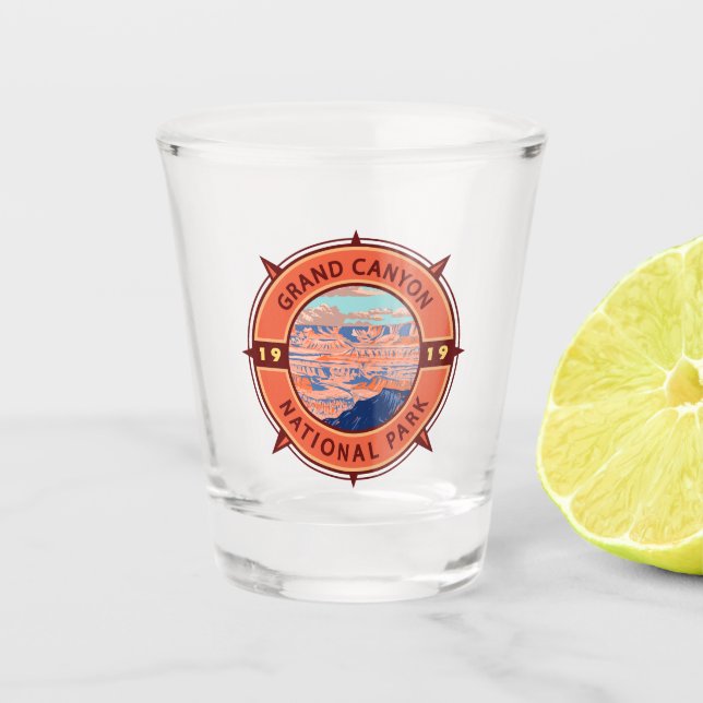 Grand Canyon Nationalpark Retro Kompass Emblem Schnapsglas (Vorderseite)