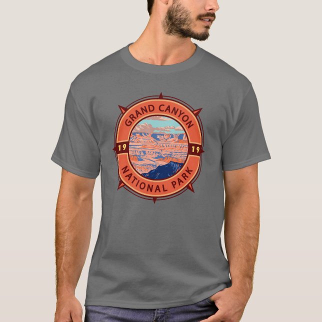Grand Canyon Nationalpark Retro Kompass Emblem T-Shirt (Vorderseite)