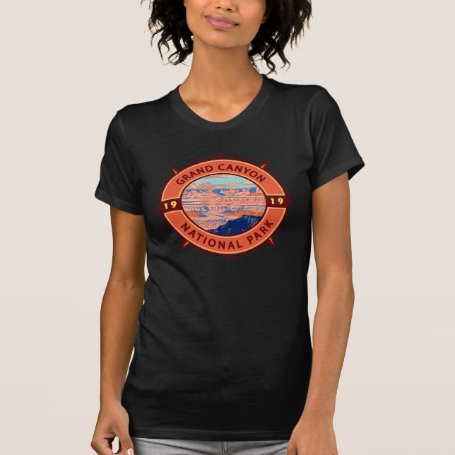 Grand Canyon Nationalpark Retro Kompass Emblem T-Shirt (Vorderseite)