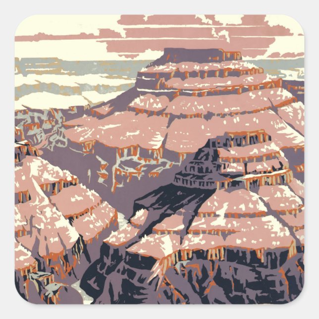 Grand Canyon Western Graphic Art American Quadratischer Aufkleber (Vorderseite)
