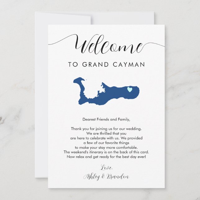 Grand Cayman Map Wedding Welcome Letter Tour (Vorderseite)