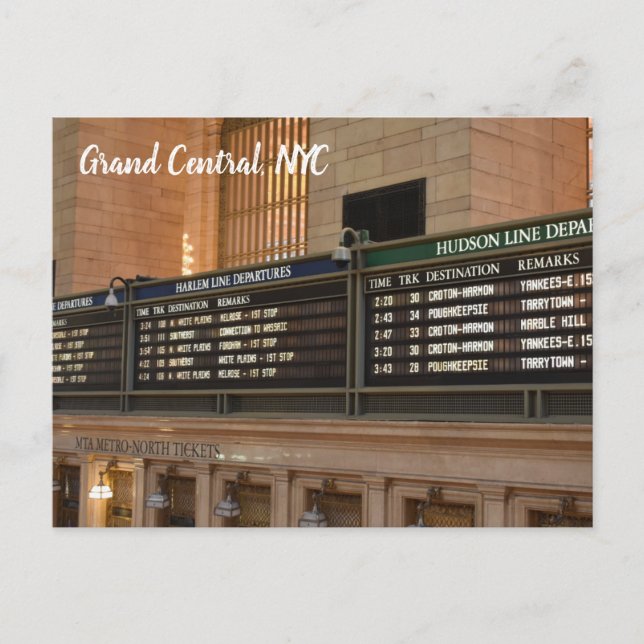 Grand Central Hudson Harlem Train Departures NYC Postkarte (Vorderseite)