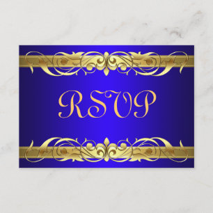 Grand Duchess Gold Scroll Blue RSVP Card Karte