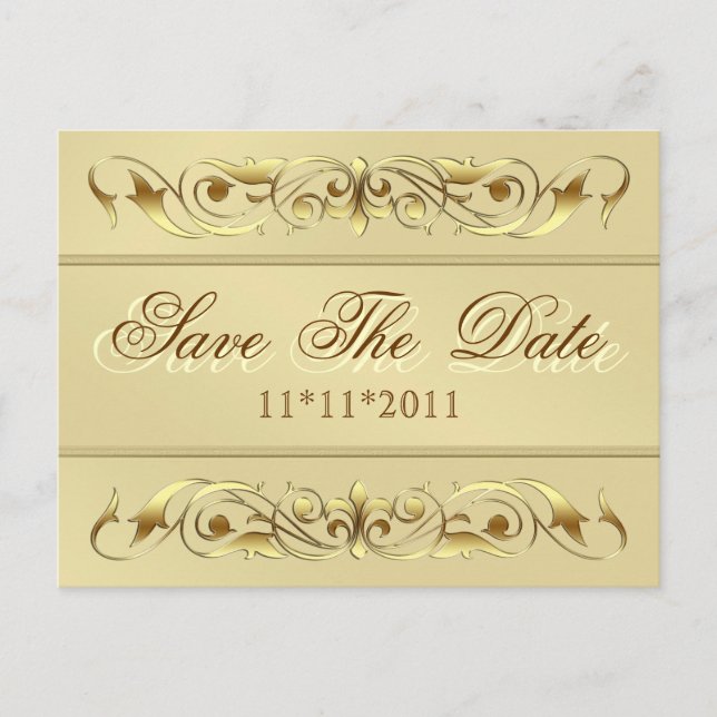 Grand Duchess Gold Scroll Save the Date Postkarte (Vorderseite)
