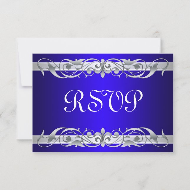 Grand Duchess Silver Scroll Blue RSVP Card Karte (Vorderseite)