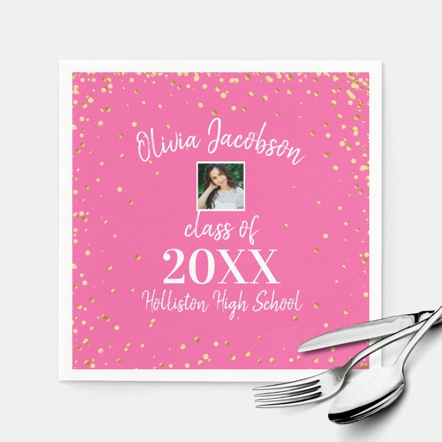 Grand Foto Gold Confetti Graduation Party Pink Serviette (Von Creator hochgeladen)