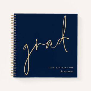 Grand Gold Script Navy Abschluss Gästebuch Notizbuch