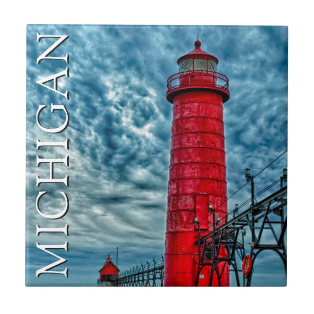 Grand Haven Lighthouse | Michigan Fliese (Vorderseite)