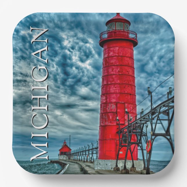 Grand Haven Lighthouse | Michigan Pappteller (Vorderseite)