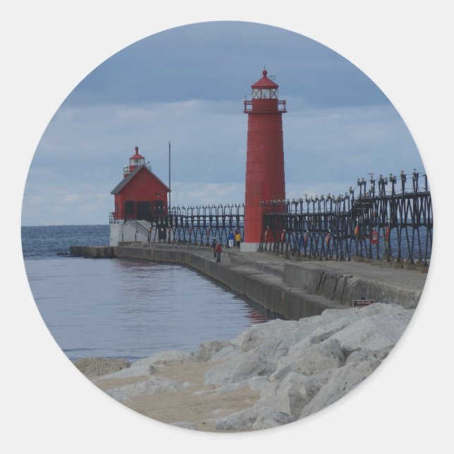 Grand Haven Lighthouses Runder Aufkleber (Vorderseite)