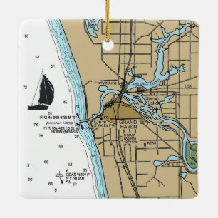 Grand Haven MI Nautical Chart Keramikornament