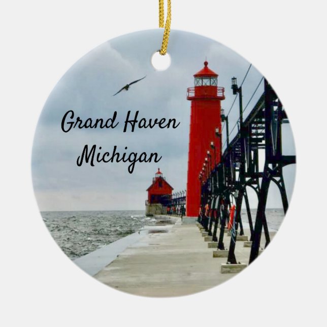 Grand Haven Michigan Leuchtturm Keramik Ornament (Vorne)