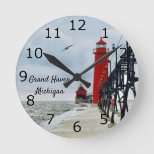 Grand Haven Michigan Leuchtturm Runde Wanduhr