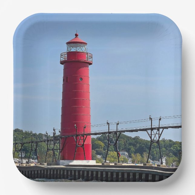 Grand Haven Michigan Lighthouse Pappteller (Vorderseite)
