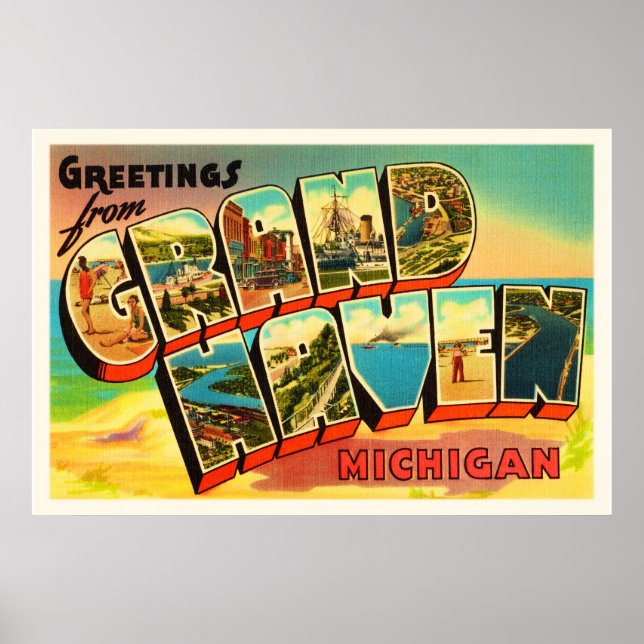 Grand Haven Michigan MI Vintage Travel Souvenir Poster (Vorne)