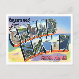 Grand Haven, Michigan Vintage Große Buchstaben Pos Postkarte