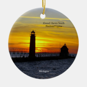 Grand Haven South Pierhead Lights Sonnenuntergang Keramik Ornament