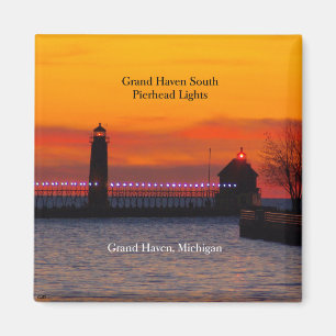 Grand Haven South Pierhead Lights Sonnenuntergangs Magnet
