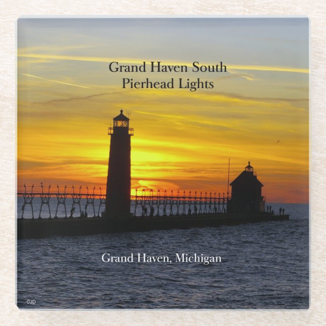 Grand Haven South Pierhead Lights SonnenuntergangW Glasuntersetzer (Vorderseite)