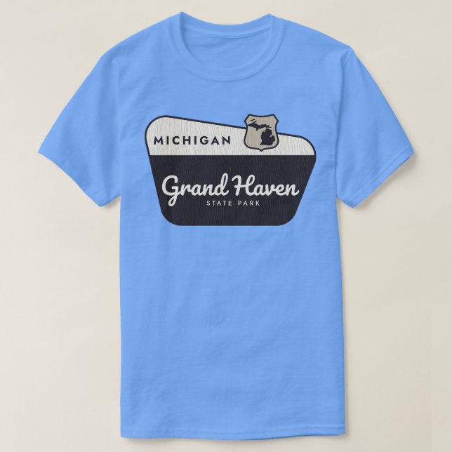 Grand Haven Staat Park Michigan Begrüßungszeichen T-Shirt (Design vorne)