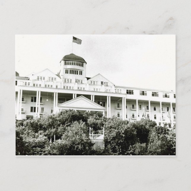 Grand Hotel, Insel Mackinac, schwarz-weiß Postkarte (Vorderseite)