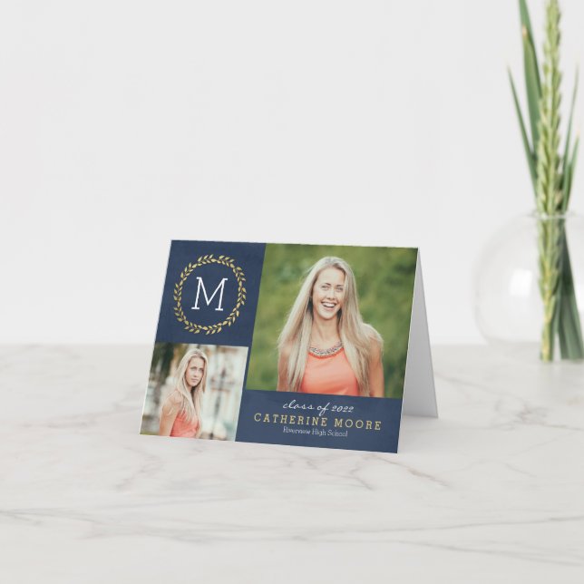 Grand Initial EDITABLE COLOR Abschluss Vielen Dank Dankeskarte (Vorderseite)