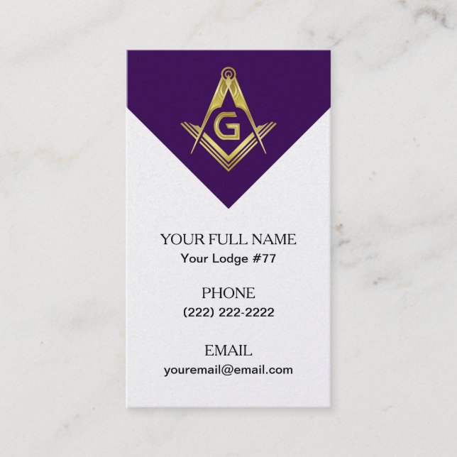 Grand Lodge Masonic Business Cards - Lila & Gold Visitenkarte (Vorderseite)