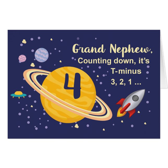 Grand Nephew 4. Geburtstagsplaneten im Weltraum (Vorderseite (Horizontal))