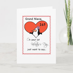 Grand Niece 1. Valentinstag Niedlicher Pinguin Feiertagskarte