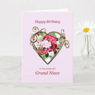 Grand Niece Birthday Antique Painted Rose Karte