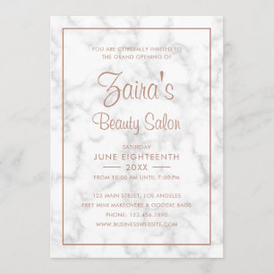 Grand Opening Beauty Salon Modern Marble Rose Gold Einladung