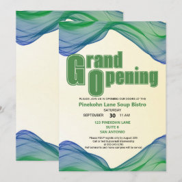 Grand Opening Blue Green Border Watercolor Waves Einladung