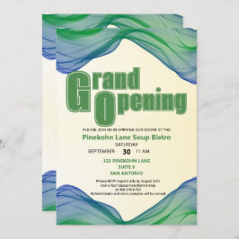 Grand Opening Blue Green Border Watercolor Waves Einladung