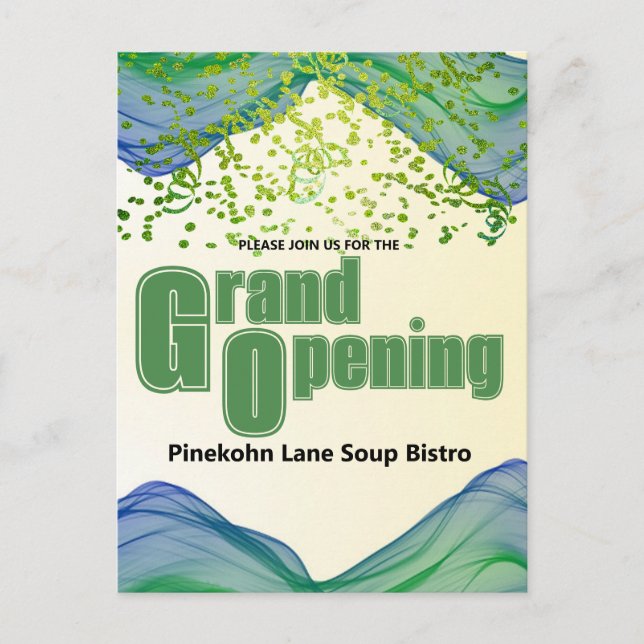 Grand Opening Blue Green Border Watercolor Waves Postkarte (Vorderseite)