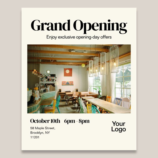 Grand Opening Bold Retro Editorial Photo Flyer (Von Creator hochgeladen)