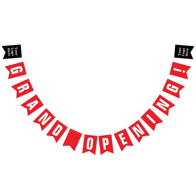 Grand Opening Bright Red and White Your Logo Here Wimpelkette (Alle)