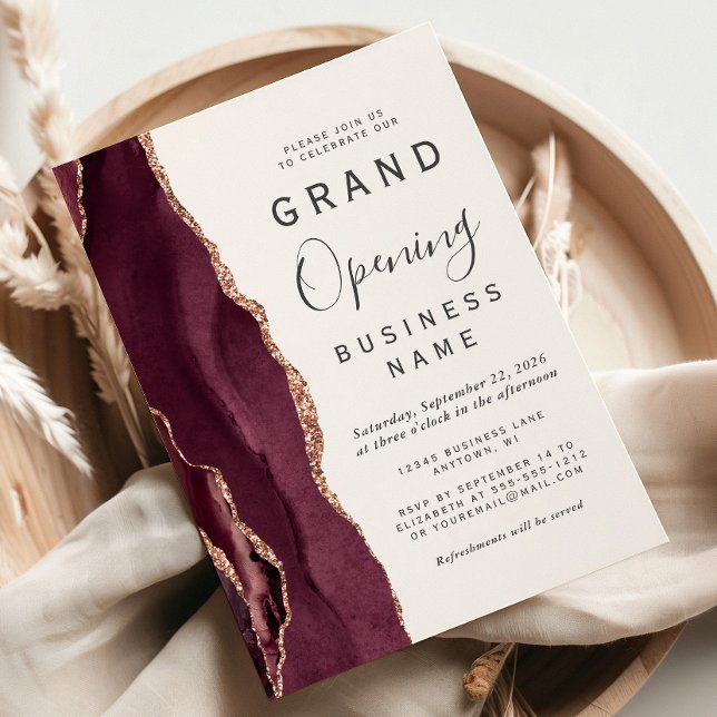Grand Opening Burgundy Rose Gold Agate Einladung (Von Creator hochgeladen)