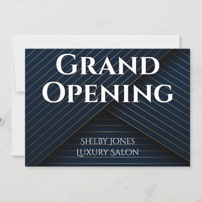 Grand Opening Elegant Navy Blue Gold Business Ankündigung (Vorderseite)