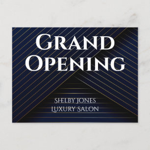 Grand Opening Elegant Navy Blue Gold Business Postkarte