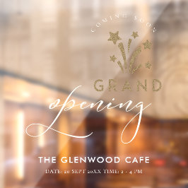 Grand Opening Firework Star Gold kommt bald White Fensteraufkleber